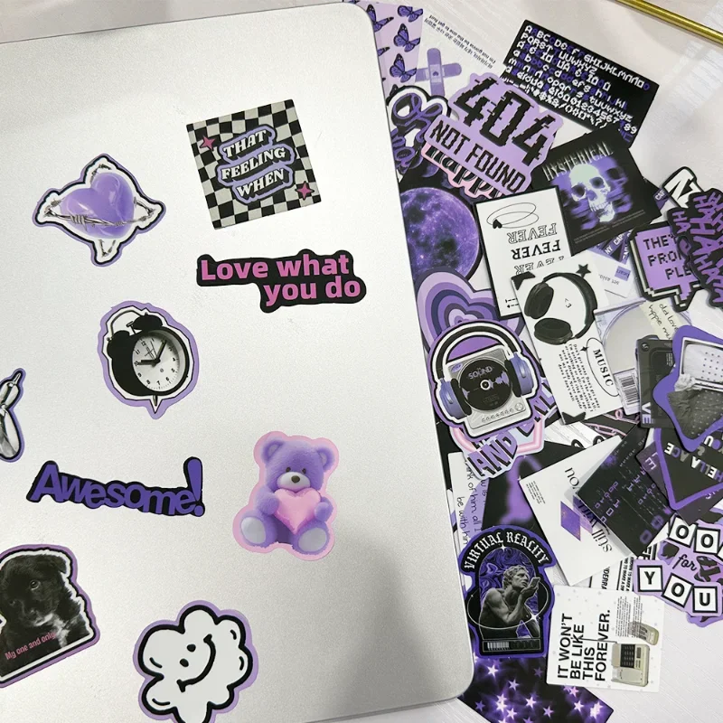 Cool Black Purple INS Graffiti Stickers 60Pcs Trendy Aesthetic Stickers Vinyl Stickers for Water Bottle Laptop Guitar