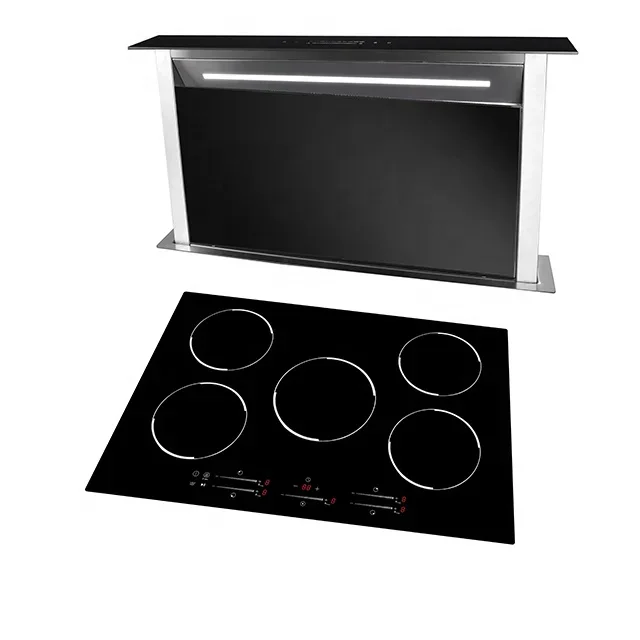 90CM Built in Lifting Range Hood Energy Saving Super Quiet Island Kitchen Cooker Hood Downdraft Black Stylish 2
