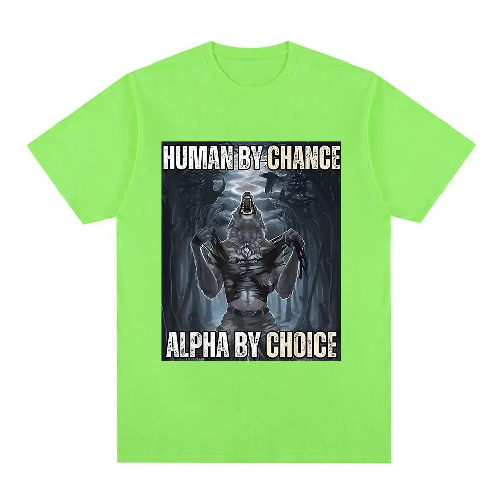 thumbnail image 1 of Camisetas de manga corta para hombre, ropa de calle de gran tamaño, divertida, de algodón, informal, Vintage, de Human By Chance, Alpha By Choice Wolf, 1 of 5