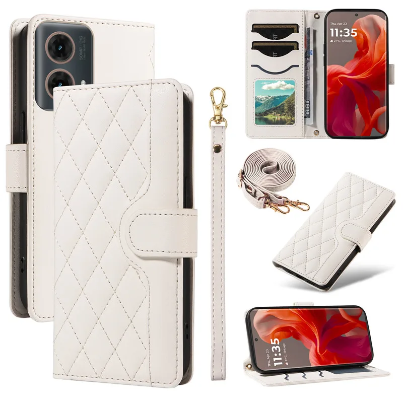 Elegant Leather Crossbody Wallet with Lanyard and Phone Stand Feature