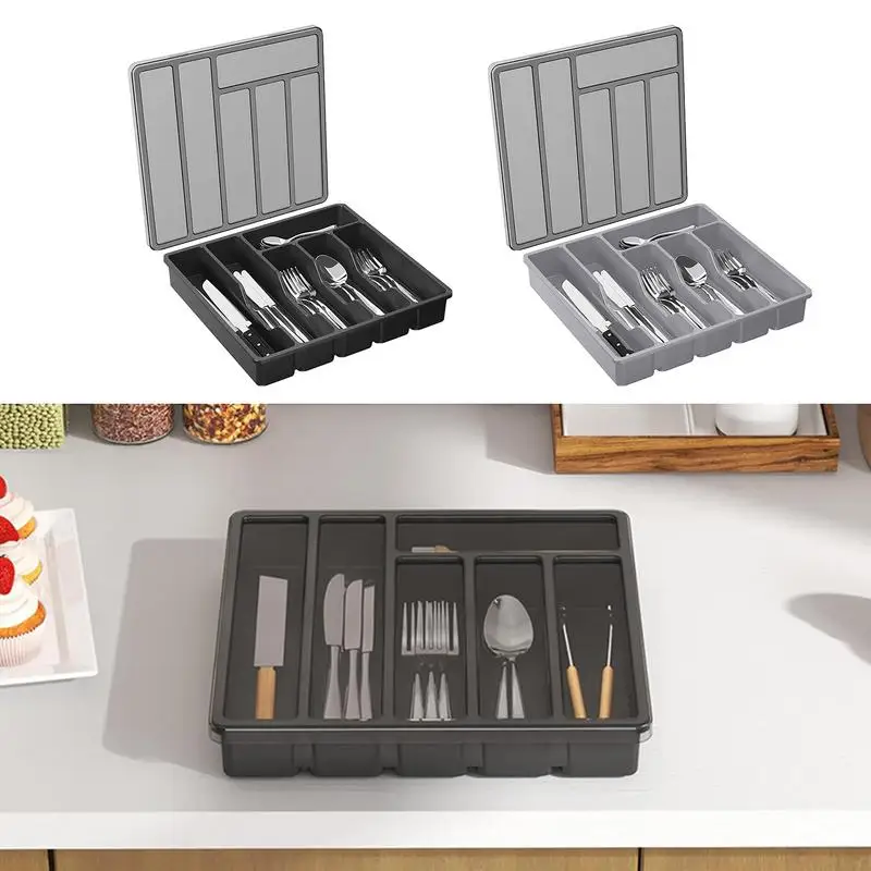 Kitchen Cutlery Storage Box Knife Holder Plastic Tray Fork Spoon Divider Drawer Box Tableware Organizer Kitchen Drawer Organizer 3