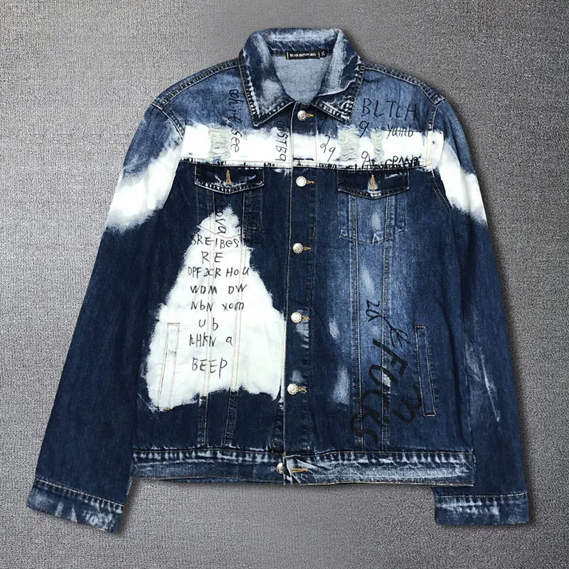 

High Quality Casual Hip Hop Denim Jacket Spring Letter Printing Fashion New Label Men's Denim Slim Fit Bomber Jacket Mens