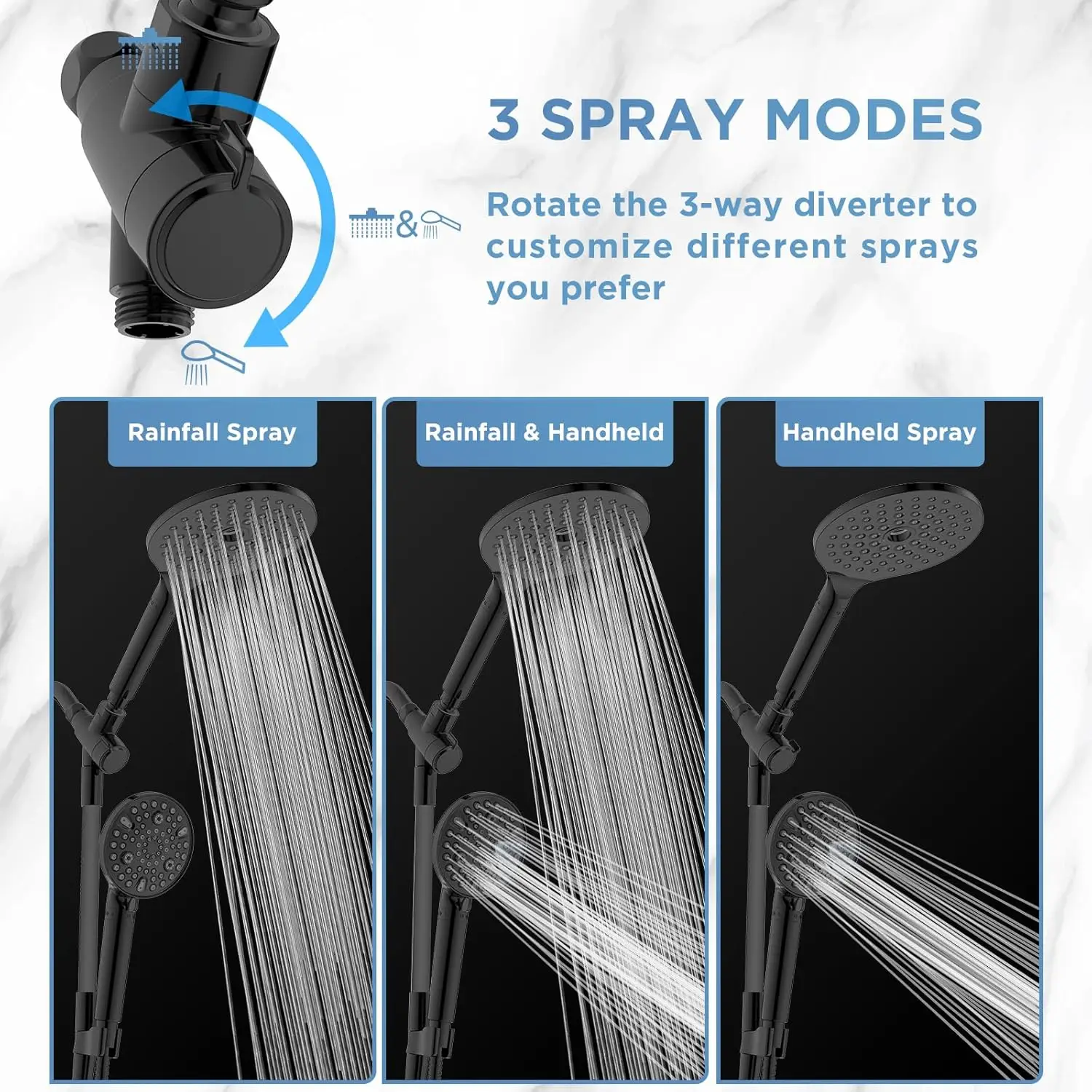 High pressure handheld shower head, adjustable bar - 8 "rain shower head and 10 mode shower head 6