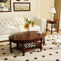 Oval Coffee Table for Living Room, Cherry Solid Wood Coffee Table with Storage Drawer, Victorian Antique Vintage Coffee Table 2