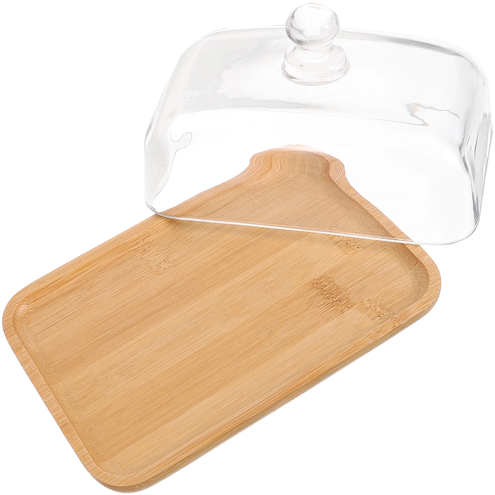 

Wooden Cake Stand with Glass Dome Cover for Desserts and Cupcakes at Weddings and Birthdays