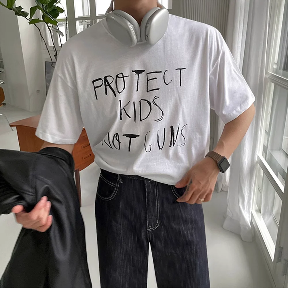 

Letters Printed Tees Male Short Sleeve T Shirts Men's Casual O-neck Soild Pullover Tops Korean Summer Unisex Fashion Streetwear
