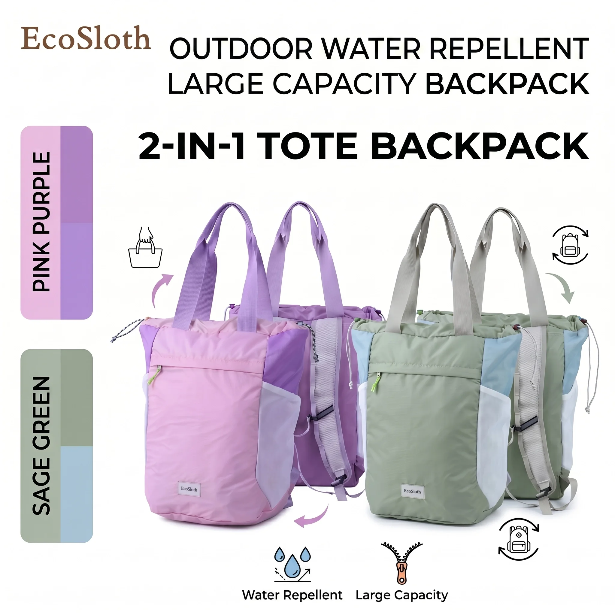 EcoSloth Foldable Tactical Backpack With Water Resistant & Large Capacity Airplane Travel Carbin Duffle Bag School Work Daypack 1