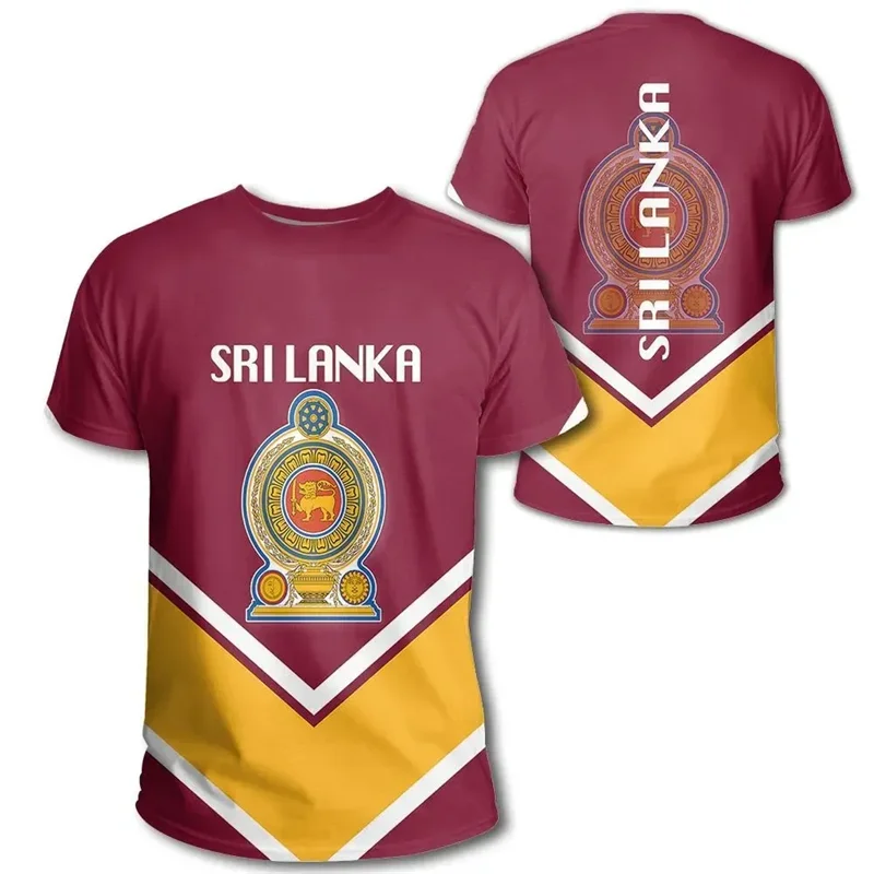 

New 3D Printed Sri Lanka Flag T Shirt Men Street Coat Of Arms Graphics T-shirt Round Neck Short Sleeves Gym Fitness Tees Tops