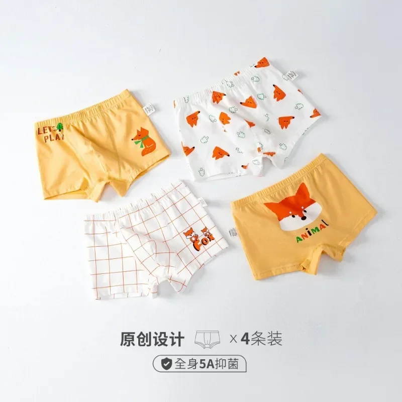 

New Boys Underwear Cartoon Fox Baby Children's Corner Breathable Pure Cotton Elastic Boy Boxers New