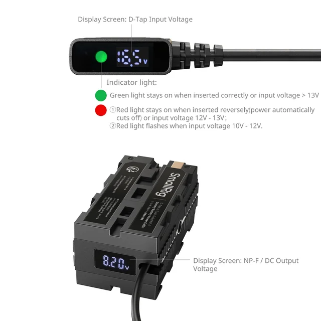 D-Tap to Dual-Sided NP-F Dummy Battery Power Cable 4 Power Outputs  NP-F Outputs