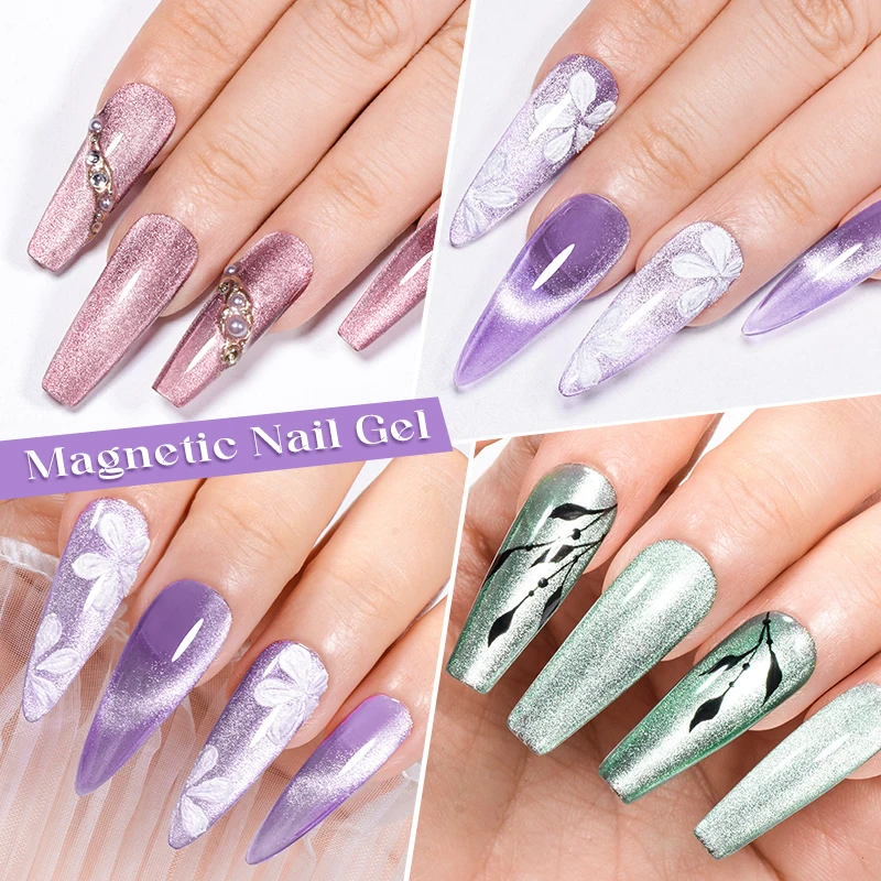 12pc Glitter Cat Magnetic Gel Set Cat Gel Eyes Polish Holographic Reflective Semi Permanent UV Gel Soak Off Sparkling Nail Art 3