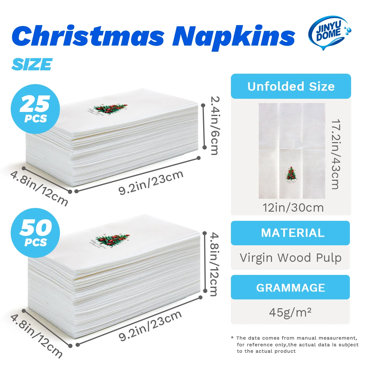 JINYUDOME 25/50Pcs Disposable Linen-Feel Dinner Napkins 30*43cm Napkins Print Prefold Paper Napkins Pad For Home Christmas Party