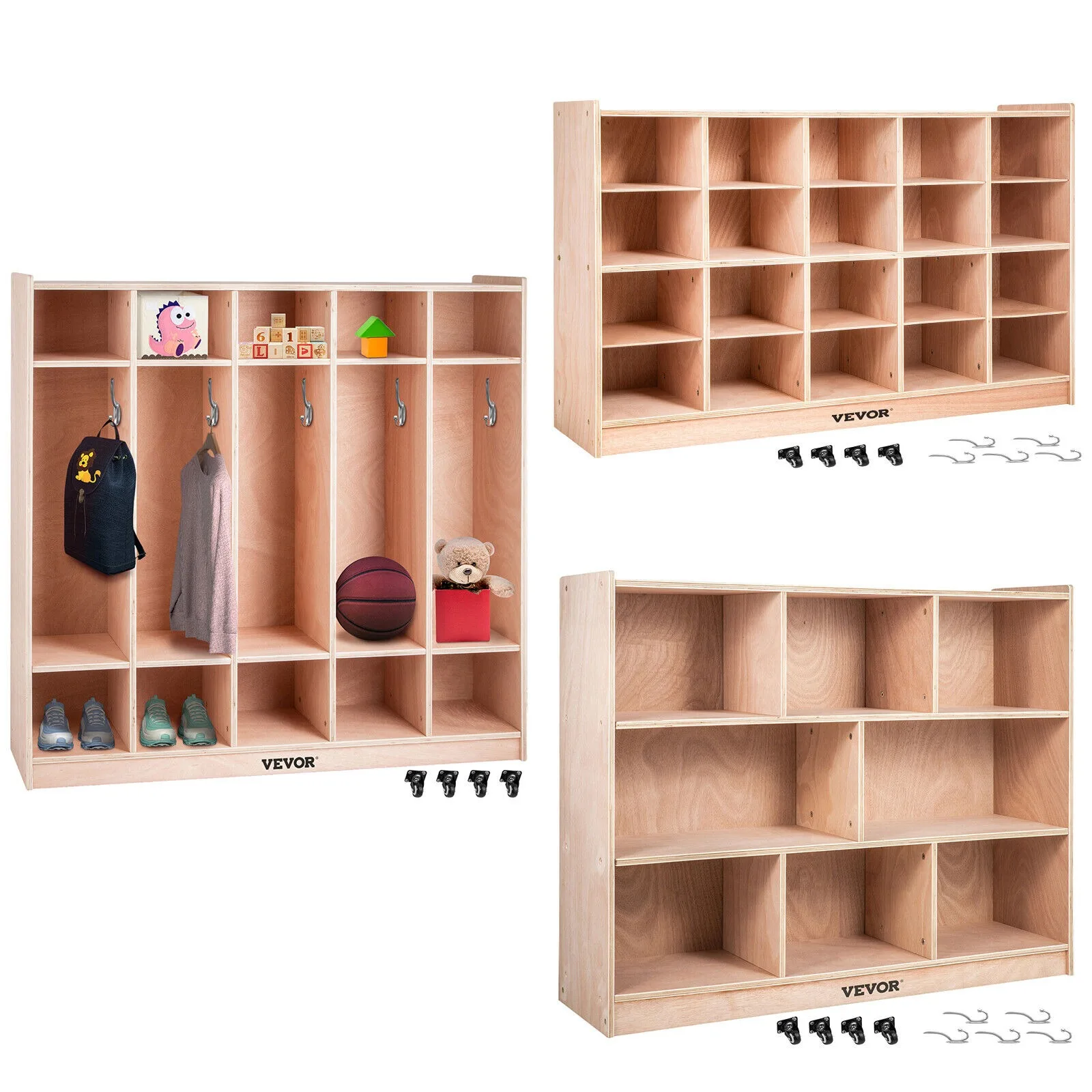 US Classroom lockers preschool wooden Cubby 20 grid storage cabinets with casters-