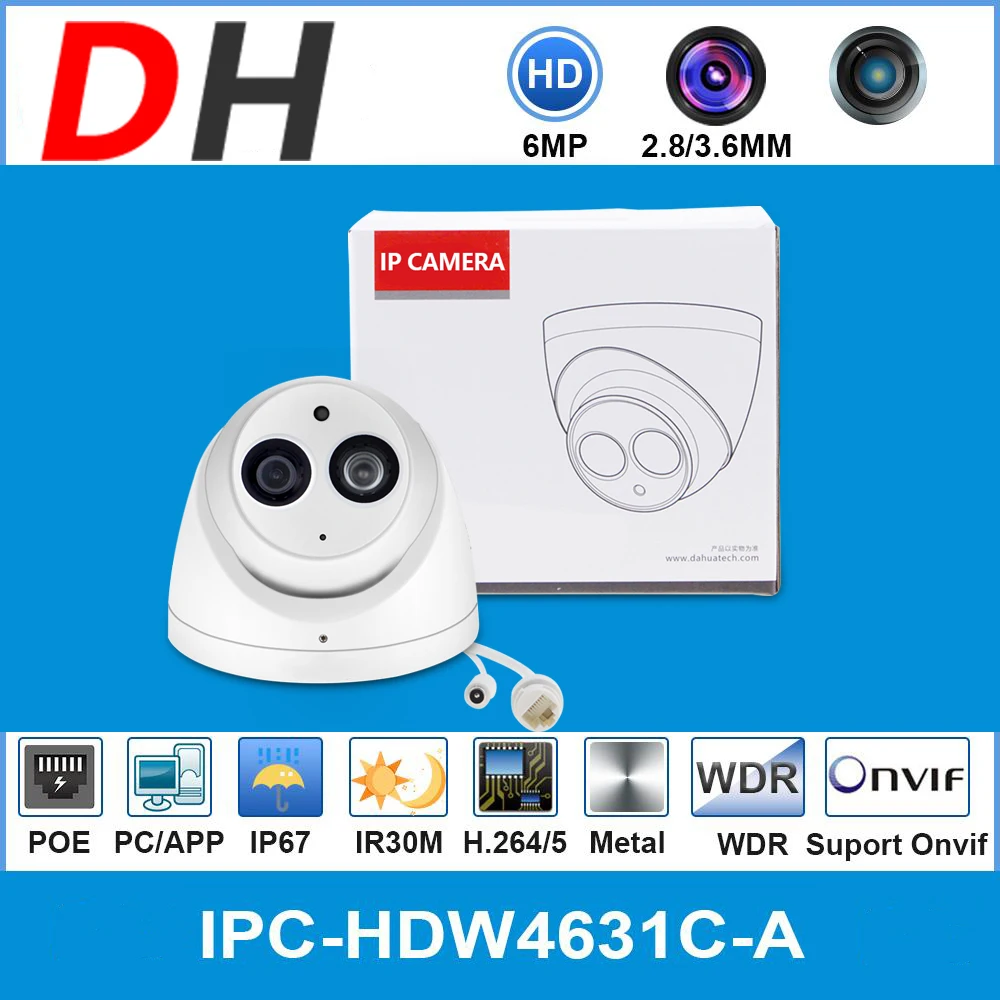 Telecamera Ip Dahua Ipc-Hdw4631C-A 6Mp Hd Poe Custodia In Metallo Microfono Integrato Video Di Sorveglianza Per Visione Notturna Per Webcam Ipc
