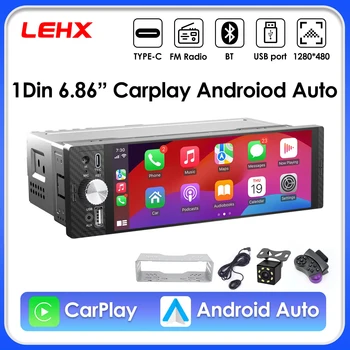 Radio para Auto LEHX Universal de 6.86 Pulgadas 1DIN, Compatible con Carplay Inalámbrico, Android AUTO, AUX, Pantalla Táctil IPS, Reproductor Multimedia de Video 1