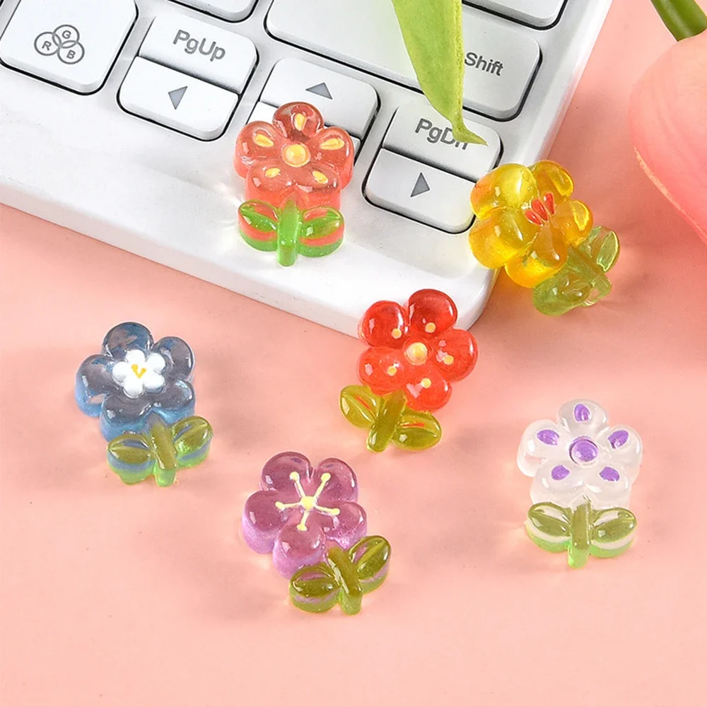 투명 귀여운 작은 꽃 시리즈 송진 플랫 백 카보숑, 스크랩북용 DIY 보석 공예 장식 액세서리, 10 개
