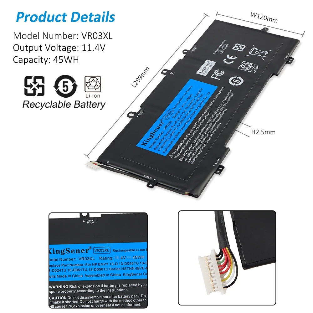 Kingsener-hp Envy 13-d051tu D056tu D025tu 13-d046tu Tpn-c120 Hstnn-ib7e Anos de Garantia 11.4v 45wh Vr03xl - Imagem 2