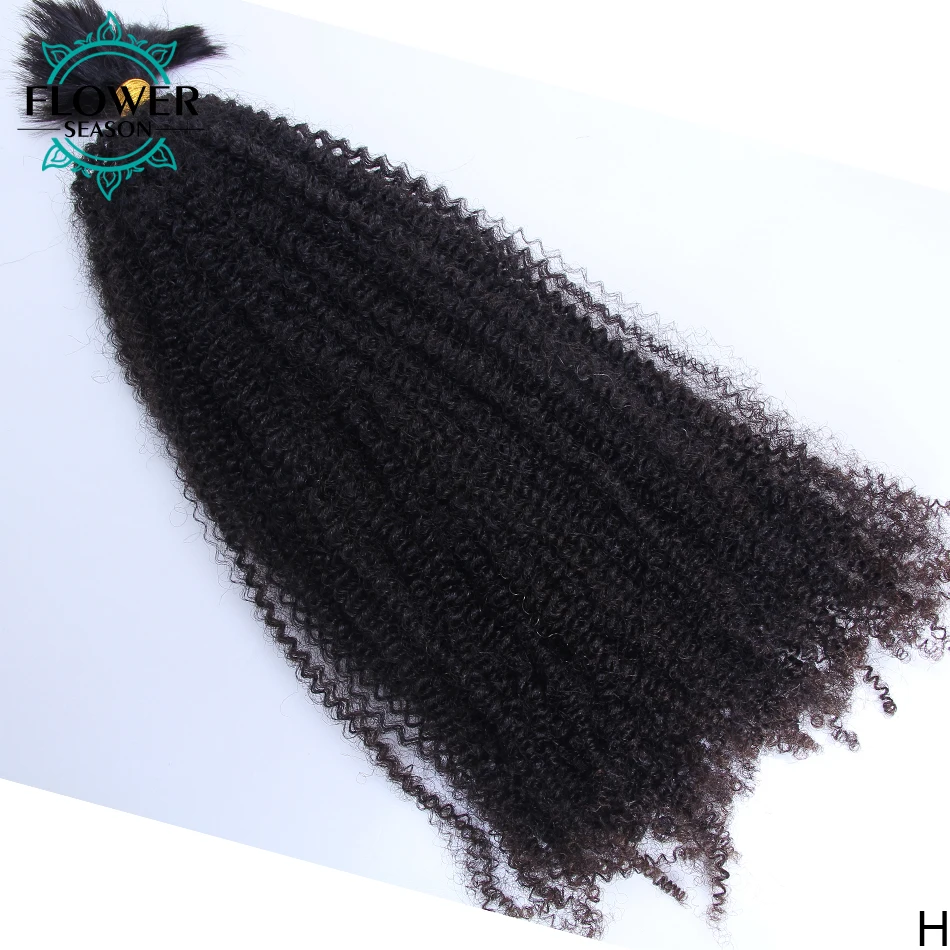 Afro Kinky Curly Human Hair Bulk For Braiding No Weft Remy Mongolian Bulk Braiding Hair Extensions 100Strands /Bundles Natural 2