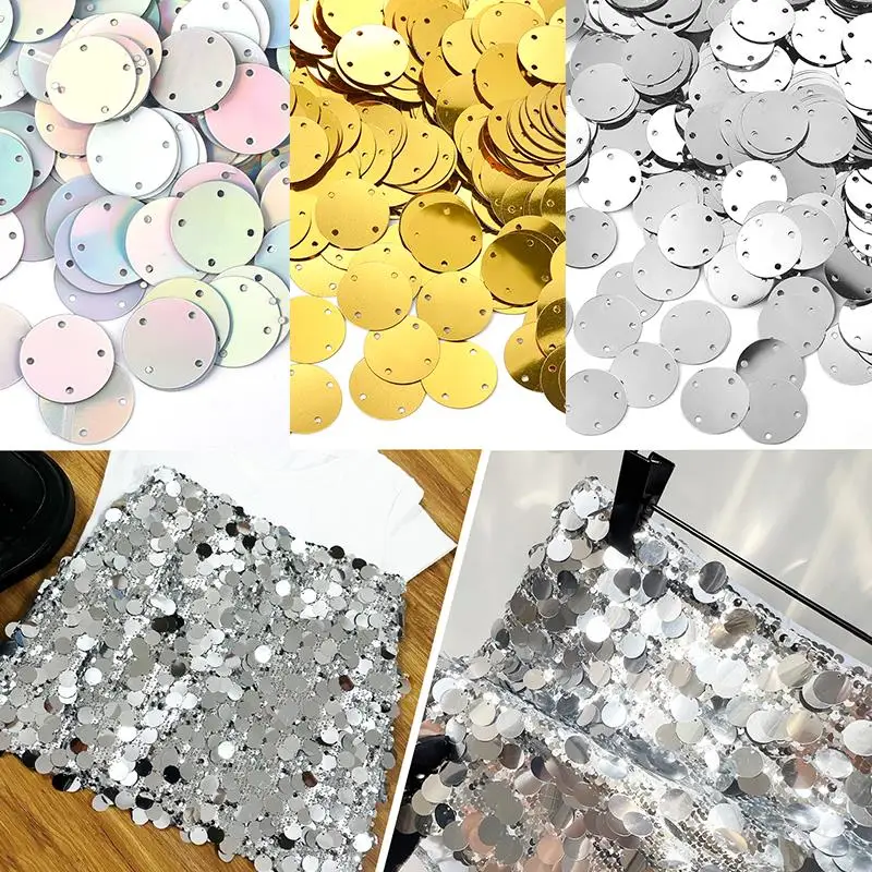 4 Holes Silver Sequins Crafts Flat Large Round Sequin Garment Handbag Accessories DIY Gold Black Flakes 50g 20/25/35mm