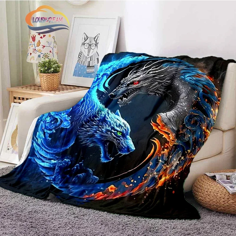 

Chinese Dragon Blanket Eight Trigrams Tiger Flannel Animal s Sofa Bed Bedroom Decoration