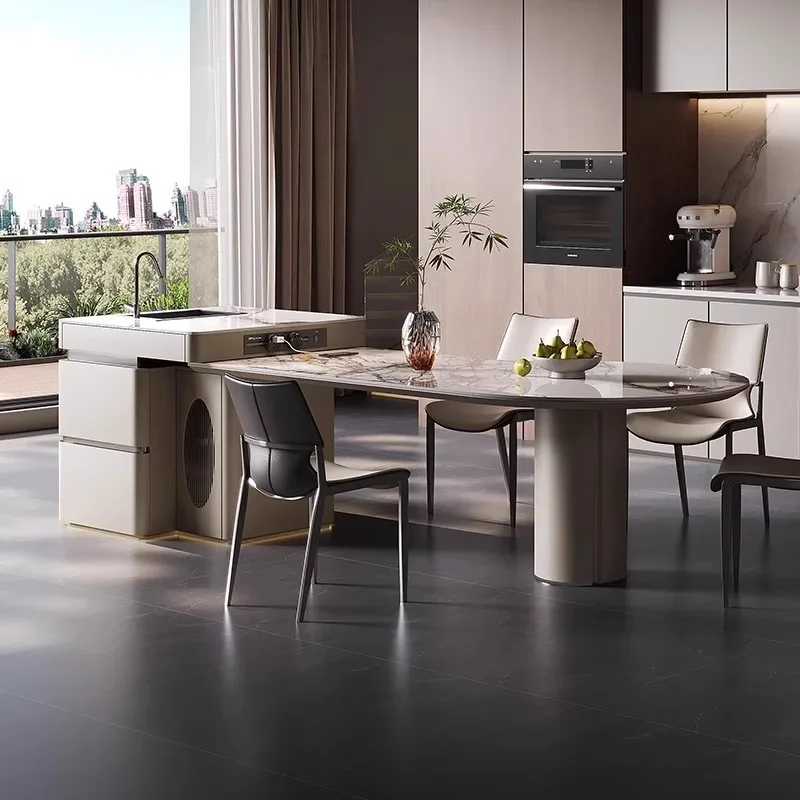 Light luxury oval dining table American style Nakajima sink integrated open kitchen dining table roc