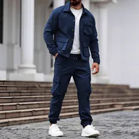 Printemps et automne hommes à la mode nouveau style de vêtements de travail sportifs couleur unie multi-poches conception à manches longues ensemble de pantalons longs 3