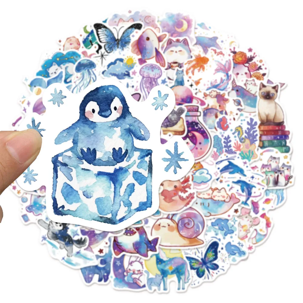 53PCS süße Sternenhimmel Aquarell Kreaturen Spaß Graffiti Aufkleber DIY Telefon Fall Notebook Scrapbook Telefon Aufkleber – Detail 3