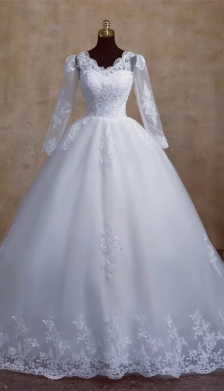 Customized any Color Long Sleeve V Neck Classic Wedding Dress 2026 Lace Vintage For Bridal Modest Wedding Bride Ball Gown