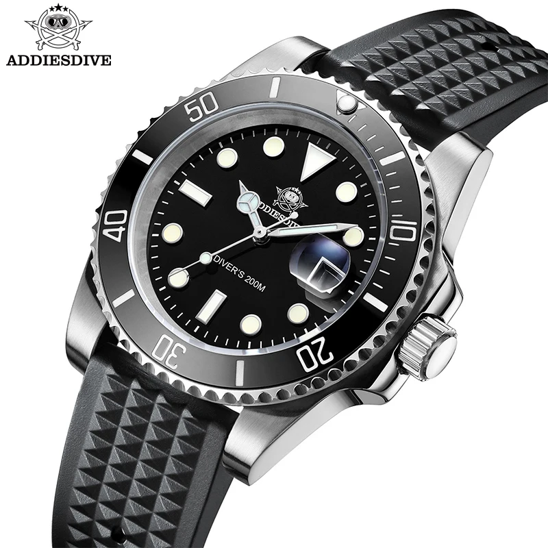 ADDIESDIVE Luxury Quartz Watch For Men 20 Bar Diving Watch BGW9 Super Luminous Ceramic Bezel Stainless Steel Business Wristwatch