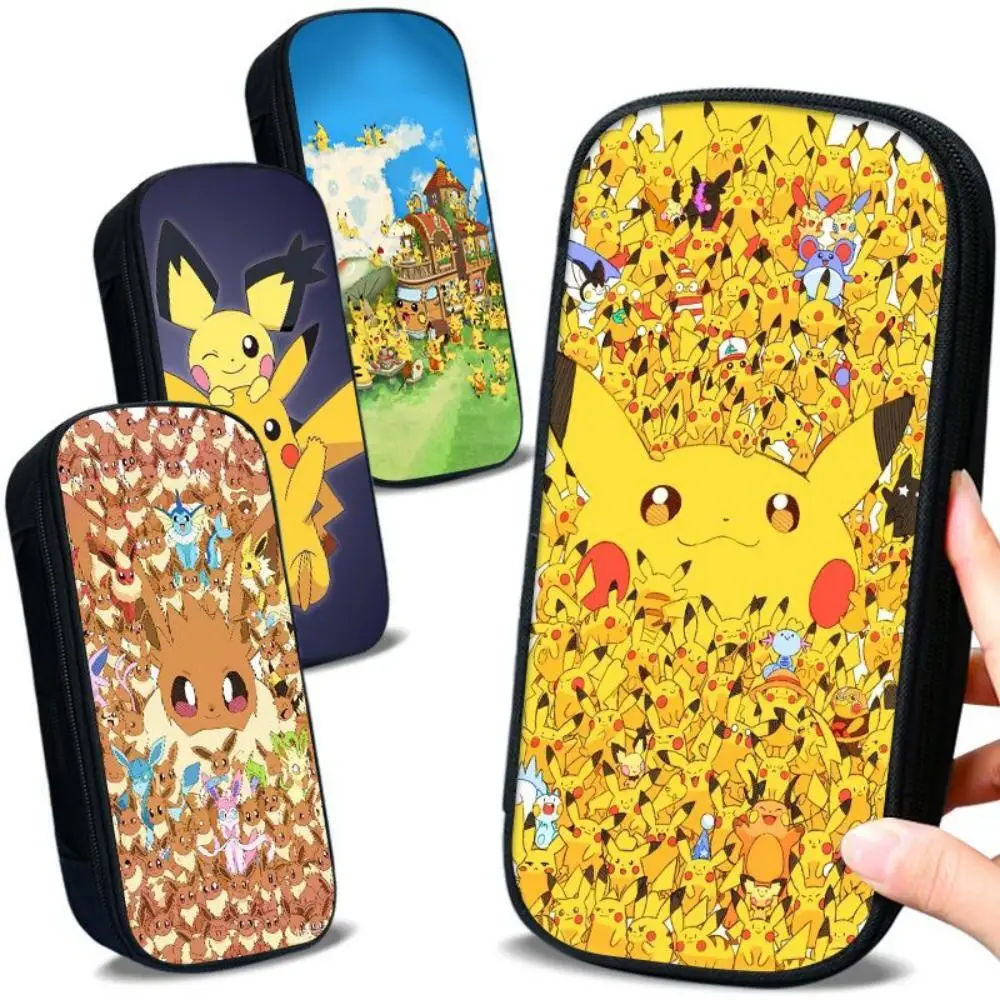 

Anime Pokemon Pikachu Pichu Eevee Children Cartoon Learning Supplies Boys Girls Canvas Pencil Case Stationery Box Kids Gift