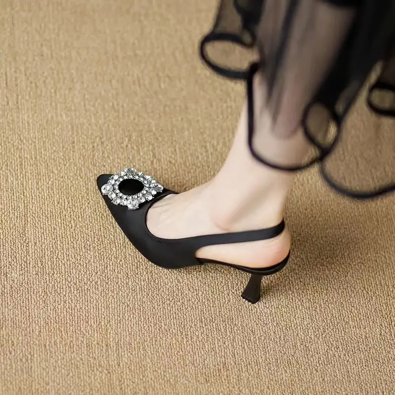 2024summer New Outdoor Banquet Party Stiletto Shoes Luxury Rhinestone Designer Pointed Toe Shallow Mouth One-step Womens Sandals