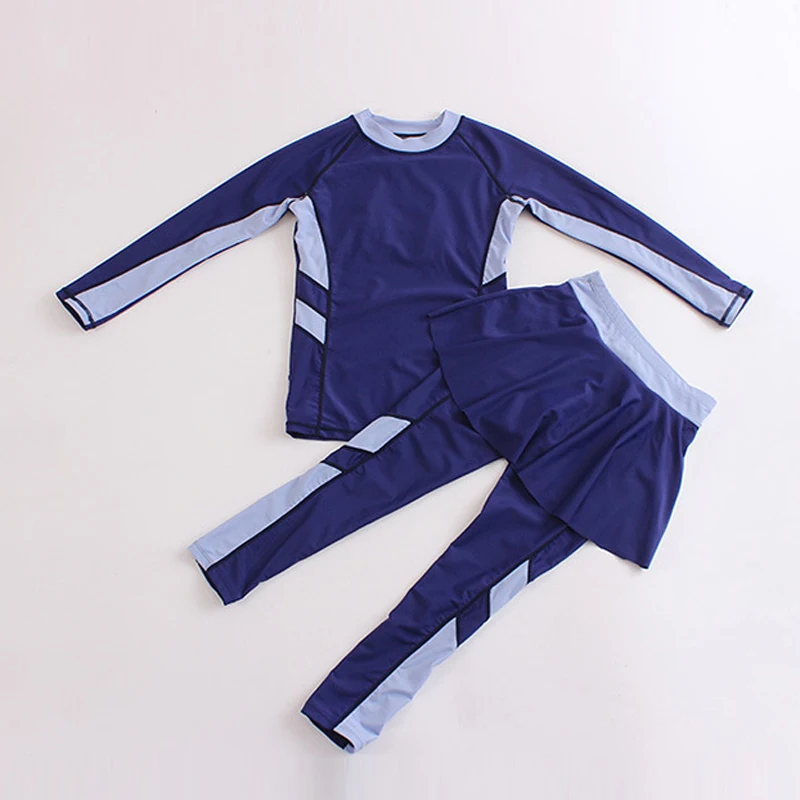 Two Piece Burkini Kids Girls Muslim Swimsuit With Skirt Children Modest Islamic Long Sleeve Swimming Beachwear