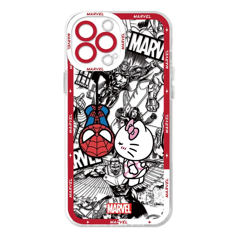 thumbnail image 1 of Marvel Spidermans funda de Hello Kitty para iPhone 15 Plus XR 13 Pro Max 7 6s 14 Pro 12 Mini X XS 8 SE 11 bolsa transparente suave, 1 of 5