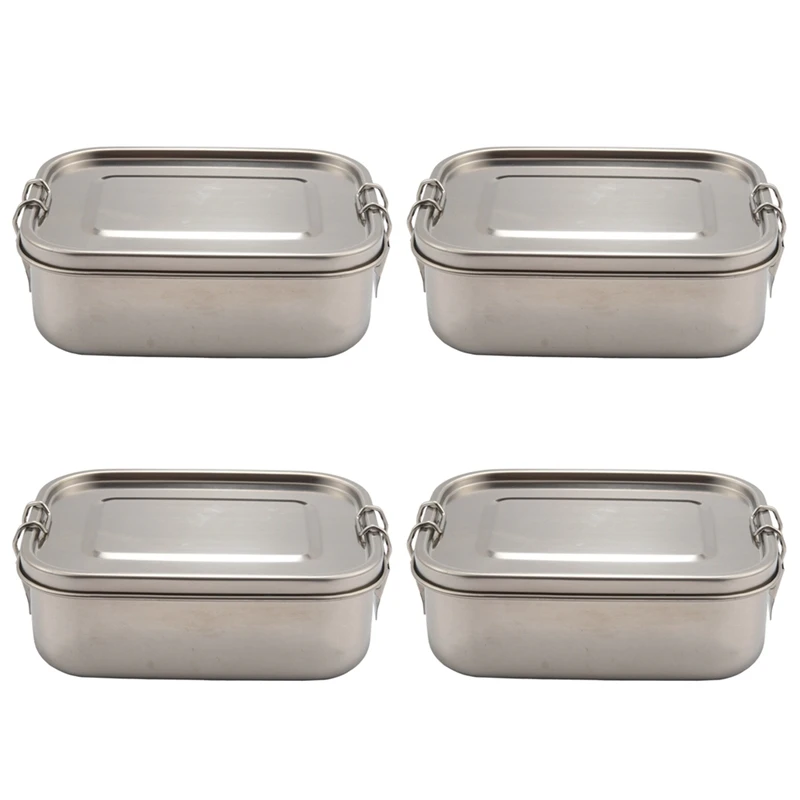 

Hot 4X Stainless Steel Lunch Food Container With Lock Clips And Leakproof Design, 800ML Bento Boxes Lunch Container