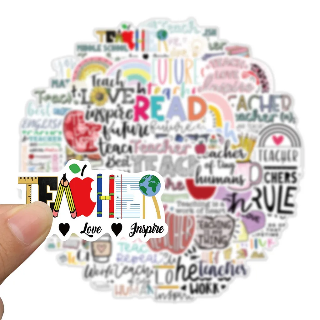 50PCS Teachers' Day DIY Waterproof Graffiti Stickers For Luggage Laptop Guitar Phone Case Diary Decorative Decals