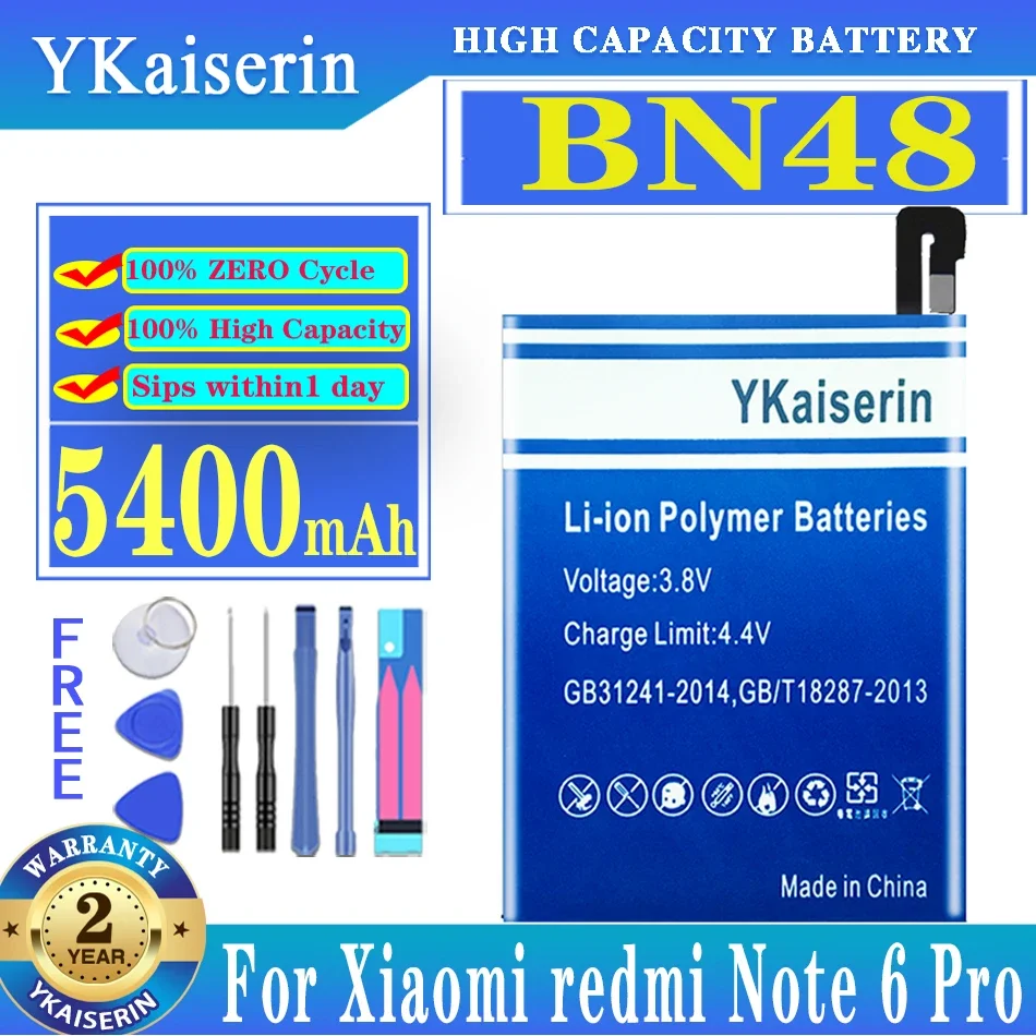 

Аккумулятор ykaisсеребрин BN48 5400 мАч для Xiaomi Redmi Note 6 Pro Note6 Pro, аккумулятор высокого качества, быстрая доставка