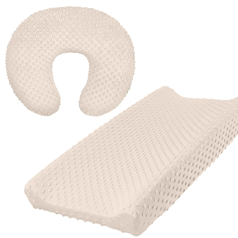 Soft Minky Dots Changing Table Sheets with Matching Nursing Pillow Cover for Baby Boy and Girl Changing Pad Cover 2PCS