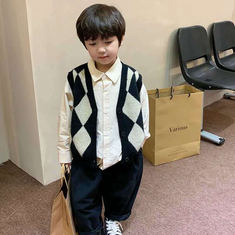 남아용 니트 카디건 조끼, 루즈핏 민소매 겉옷, 용수철 가을 컬렉션, 뭉친  조끼, 중학생, 신상