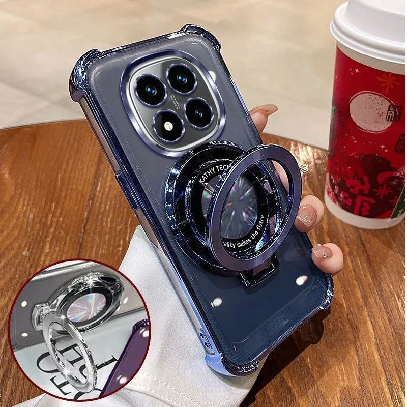 Luxury Transparent Soft Silicone Corner-Airbag Case with Magnetic Bracket Cover
