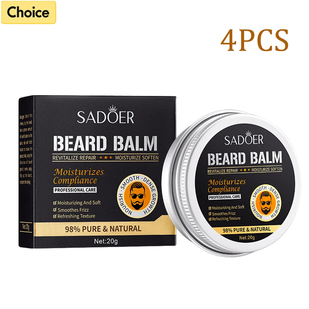 4PCS Natural Beard Balm Wax For Men Beard Care Cream Anti Frizz Styling Wax