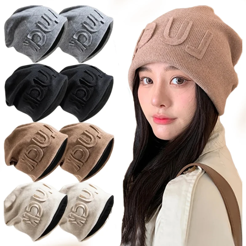 

Y2K Beanie Hat Ins Knitted Wool Pullover Hat Women's Hats Versatile Windproof Trendy Warm Stacked Wrapped Head Hat Autumn Winter