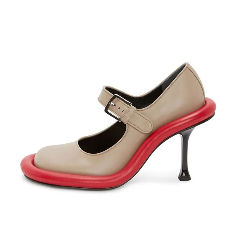 

Round Head, Light Mouth, Color Blocking Slim Heels, Spring New Fashion Belt Buckle, Elegant and Versatile High Heel