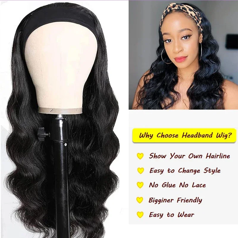 250 Destity 40 Inch Headband Wig Human Hair Body Wave Headband Wigs for Black Women Human Hair 100% Brazilian Virgin Human Hair