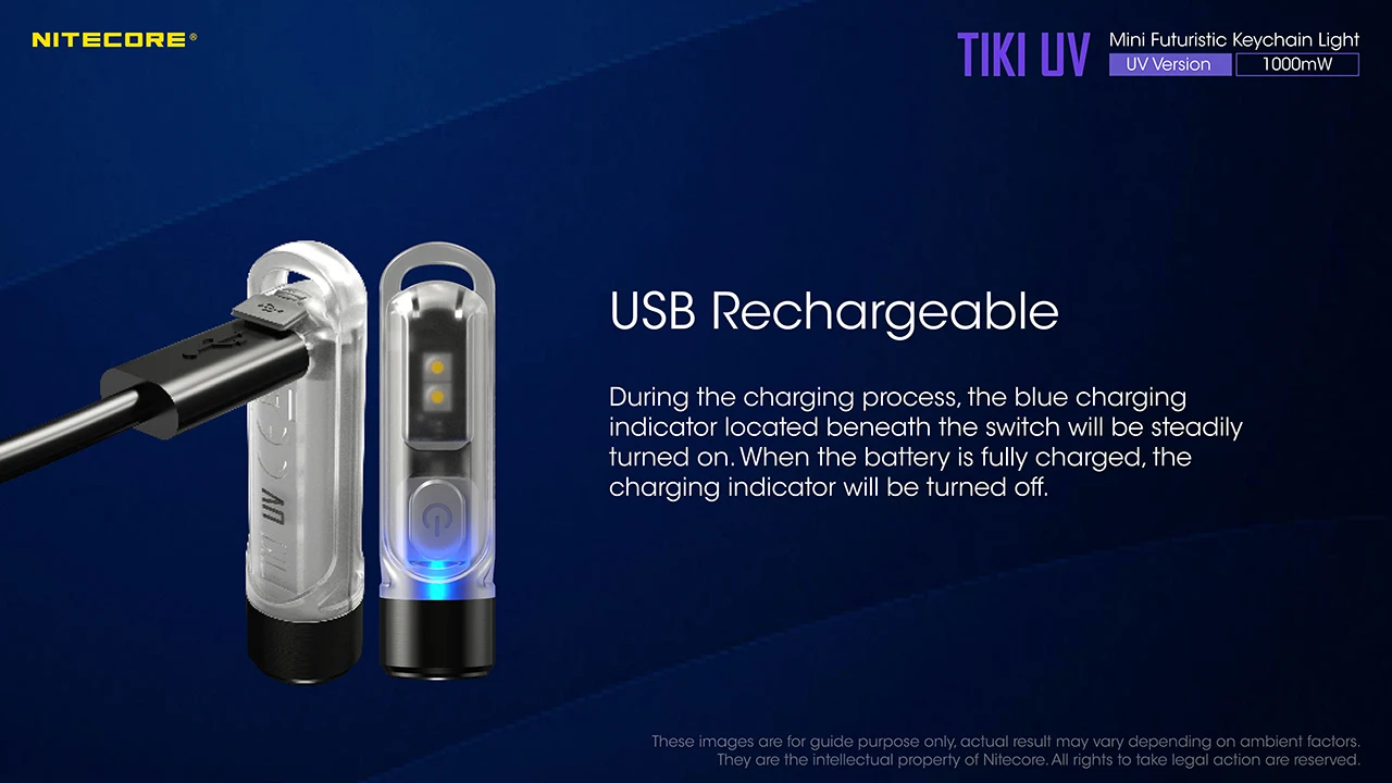 NITECORE TIKI UV Rechargeable Keychain Light 1000mw Gemstone Identification With Auxiliary High CRI White LED Built-in Battery