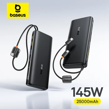 【CCC】Baseus 25000mAh 145W Power Bank Built-In Dual USB-C Cable Fast Charge Digital Display Power Bank For Mac iPhone Samsung