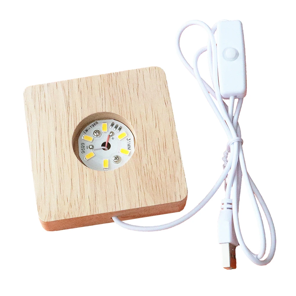8cm Illuminated Display Base Wooden Glass Lighted Base with 6 LEDs Warm Light for Bedroom Office Desktop