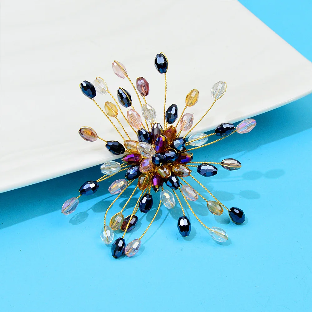 Handmade Crystal Bead Flower Brooches 4