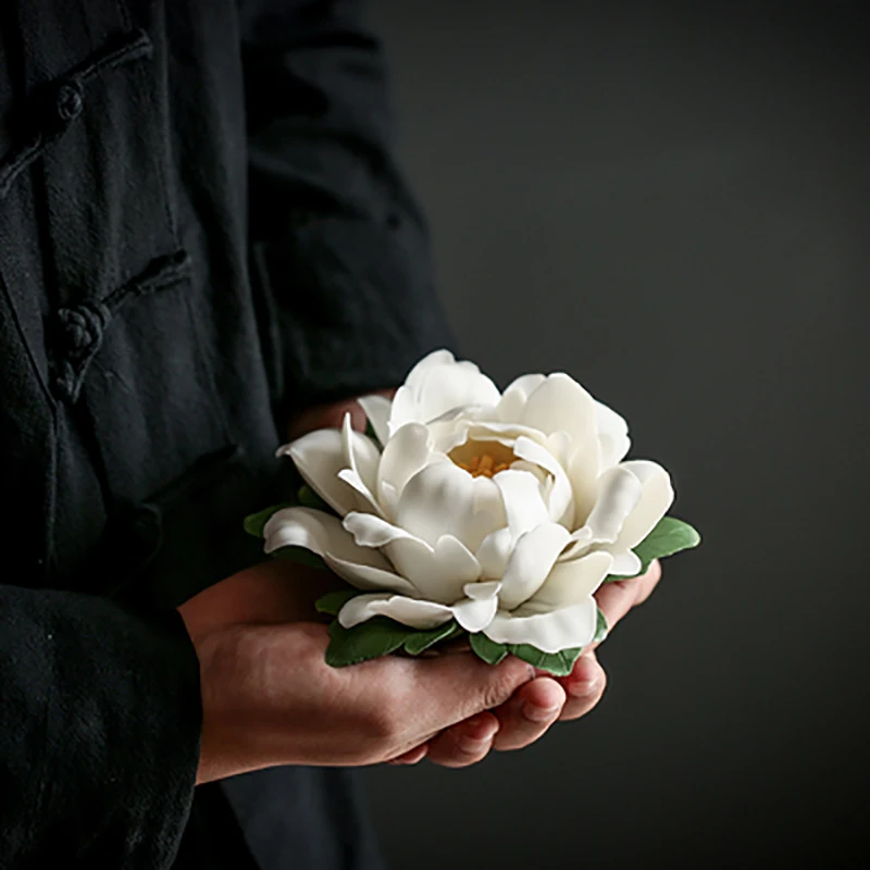 Ceramic White Peony Tea Pet Flower Incense Burner Stick Holder, Aromatherapy, Cha Dao Tearoom, Yoga, Office, Home Accessories