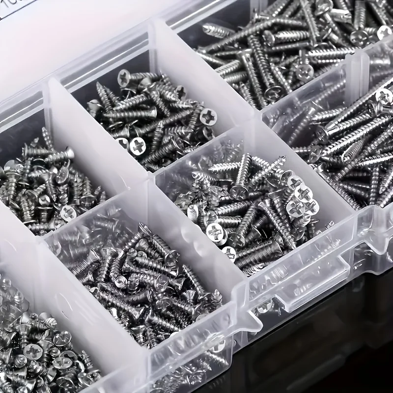 Box of 560 Self-Tapping Wood Screw Set 8 Different Sizes of M2 Flat Metal Screw Classification Kit