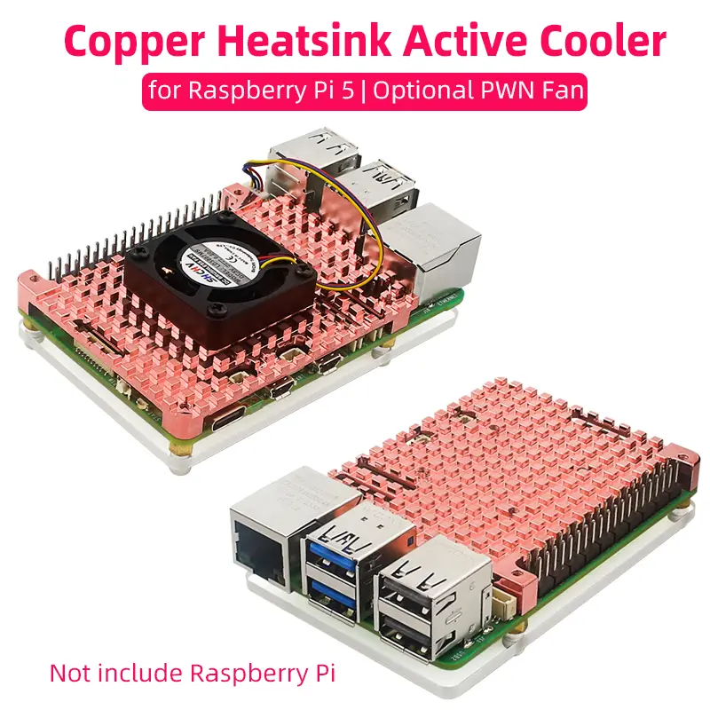 Raspberry Pi 5 Active Cooler Pure Copper Heatsink Optional PWM Cooling Fan with Silicone Pads Acrylic Plate for RPI 5 PI5 image 1